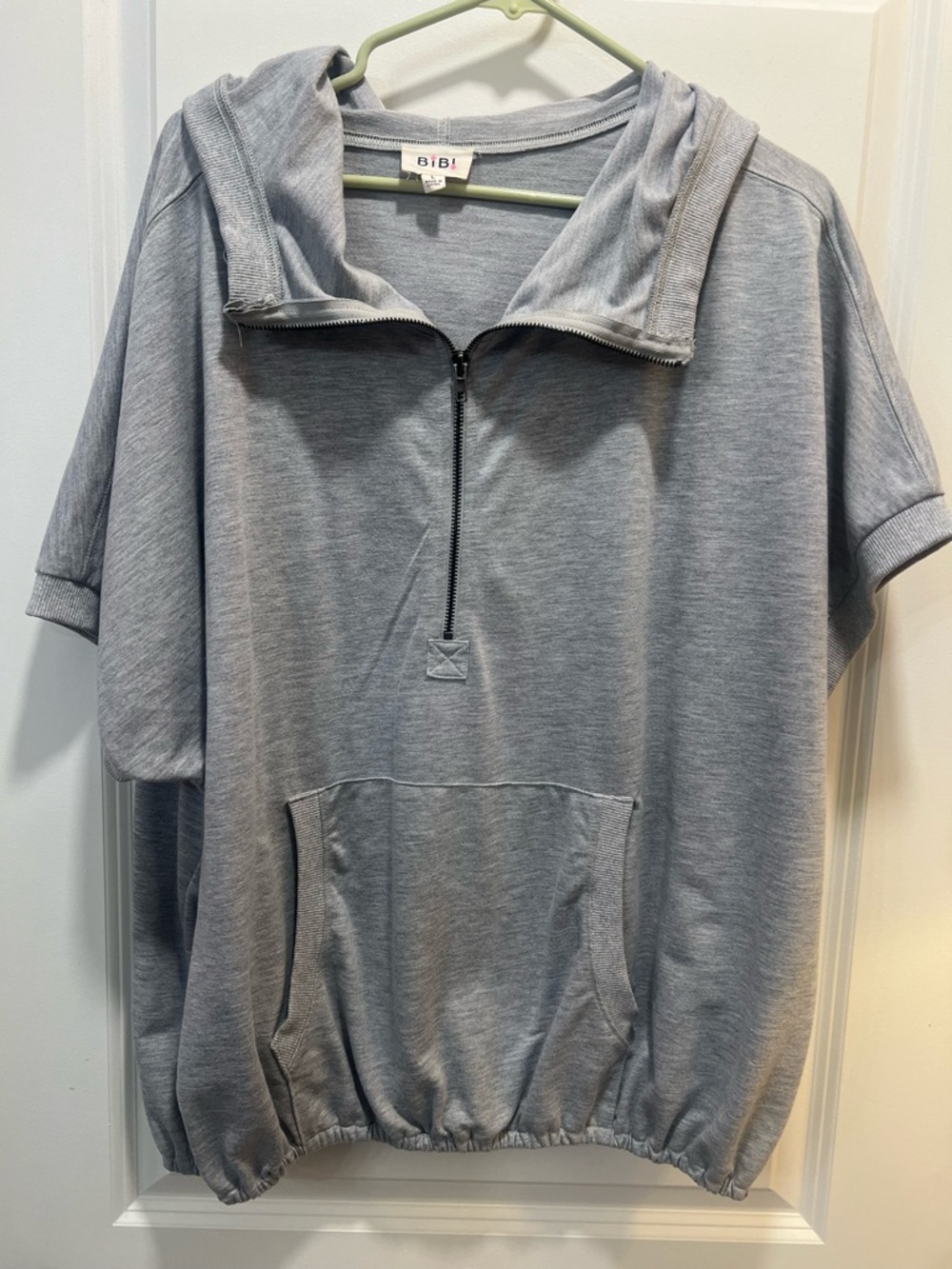 BiBi Heather Gray Short-Sleeve Half-Zip Hoodie